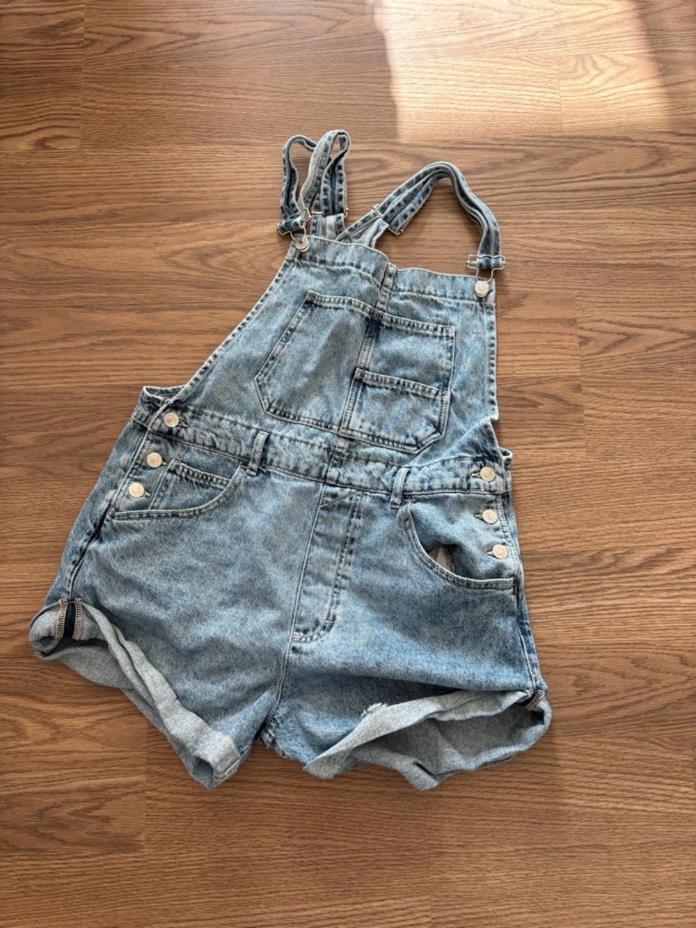 FREE PEOPLE Light Blue Denim Short Overalls